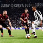 Bonucci contrasta D. Costa durante l'ultimo Milan-Juve di campionato.