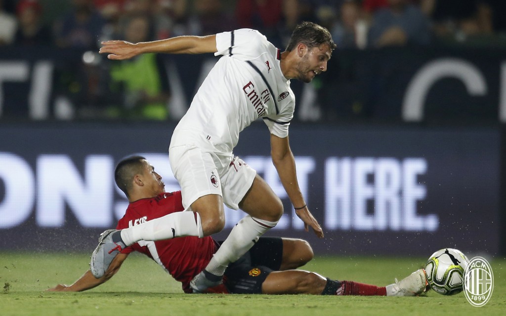 Manuel Locatelli in azione contro il Manchester United.