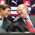 Paolo Scaroni, presidente del Milan, con il DT rossonero Leonardo.