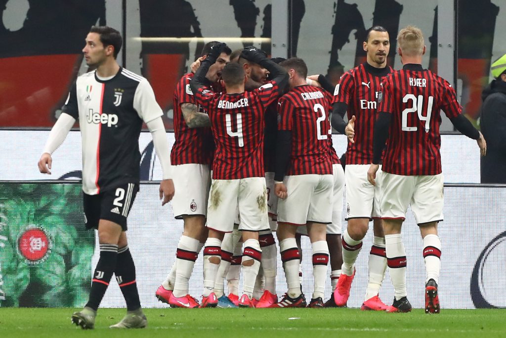Il Milan festeggia il goal contro la Juventus