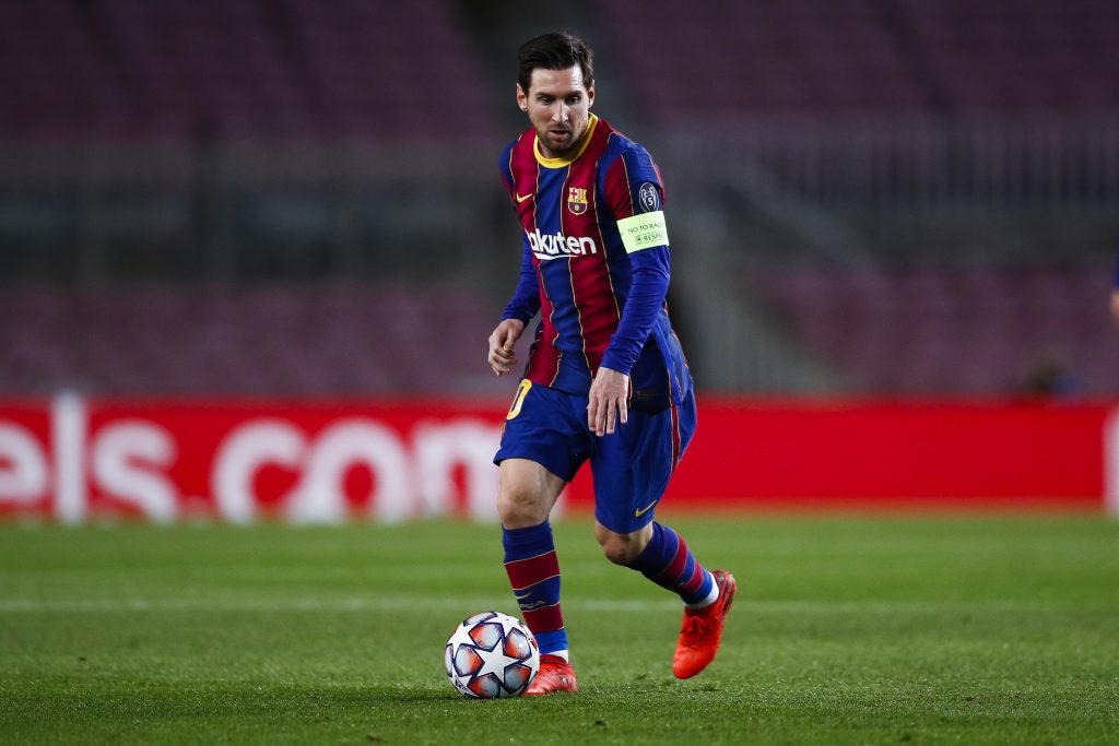 Lionel Messi in azione con la maglia del Barcellona