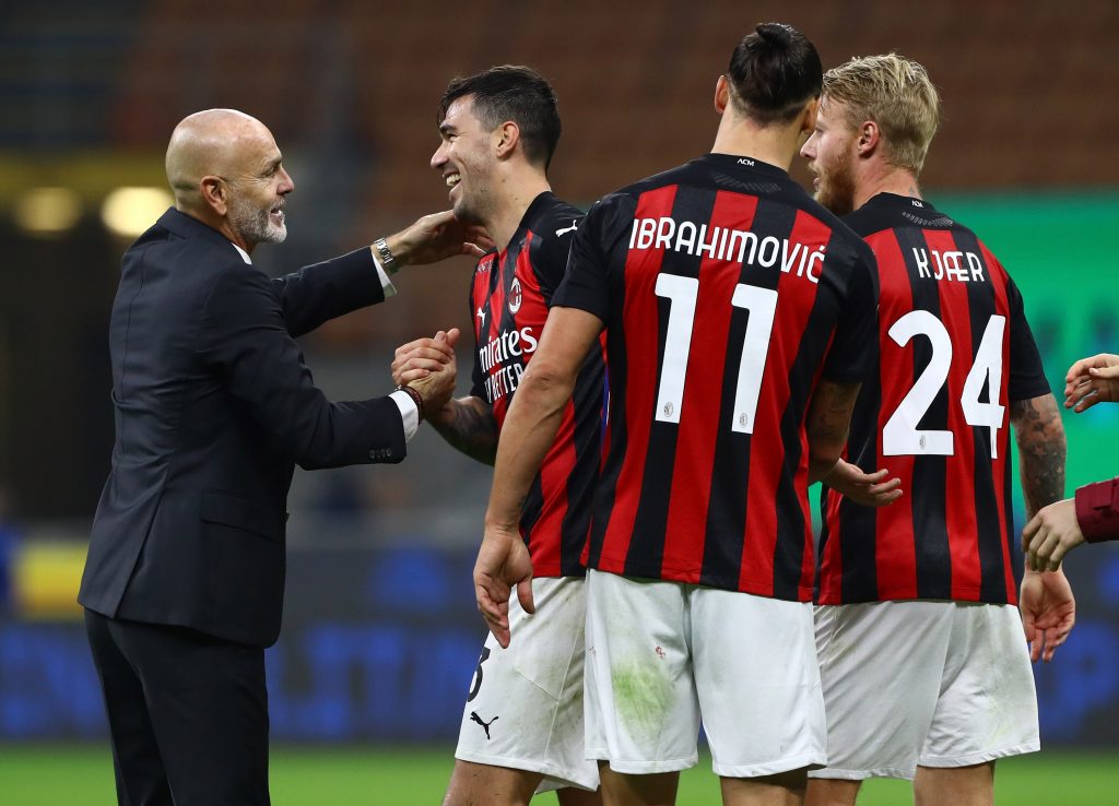 Stefano Pioli, Alessio Romagnoli, Zlatan Ibrahimovic e Simon Kjaer