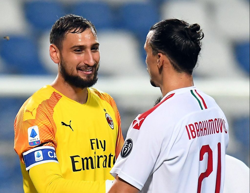 Gigio Donnarumma, 21enne portiere del Milan, e Zlatan Ibrahimovic, 39enne attaccante rossonero