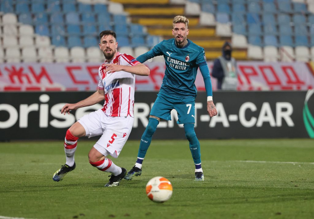 Castillejo nel momento del cross che porta al vantaggio rossonero.
