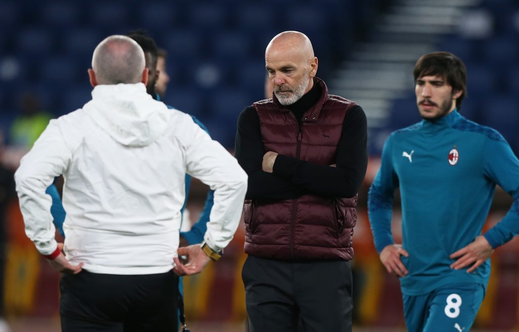 Il tecnico del Milan Stefano Pioli durante il match contro la Roma