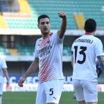 Diogo Dalot del Milan esulta dopo il goal all'Hellas Verona