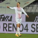 Zlatan Ibrahimovic, centravanti del Milan, durante la partita contro la Fiorentina al Franchi