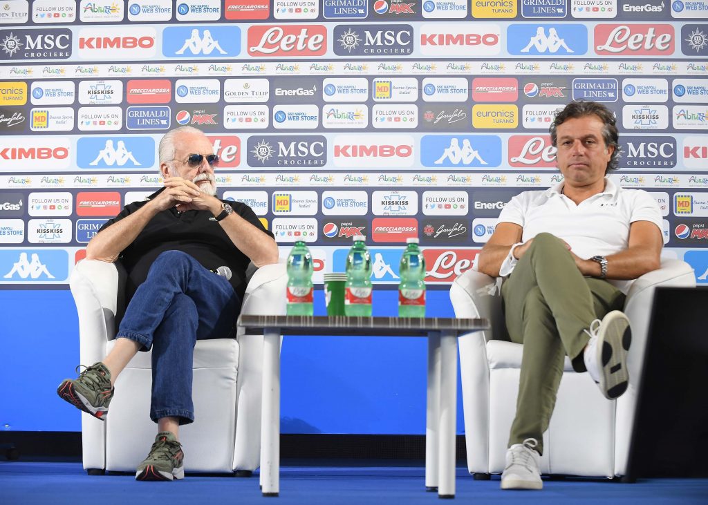 Il Presidente del Napoli Aurelio de Laurentiis e il d.s. azzurro Cristiano Giuntoli