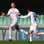 Rade Krunic e Davide Calabria festeggiano dopo il gol del centrocampista bosniaco contro il Verona