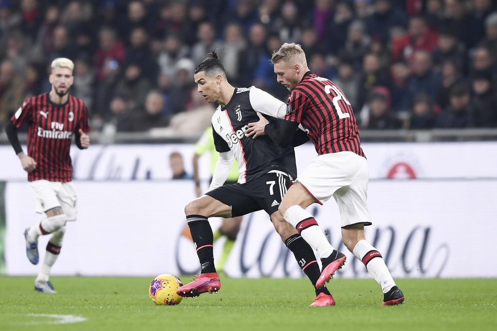 Confronto tra Kjaer del Milan e Cristiano Ronaldo della Juventus
